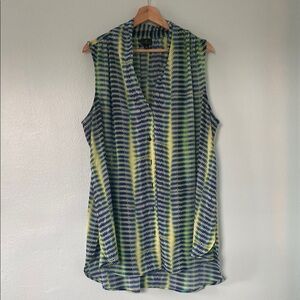 Sleeveless Patterned Tunic - Blue and Yellow